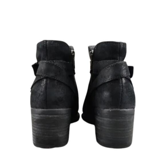 Born Shoes Womens 6 Booties Morocco Leather Distressed Buckle Strap Black Zip - Picture 15 of 16